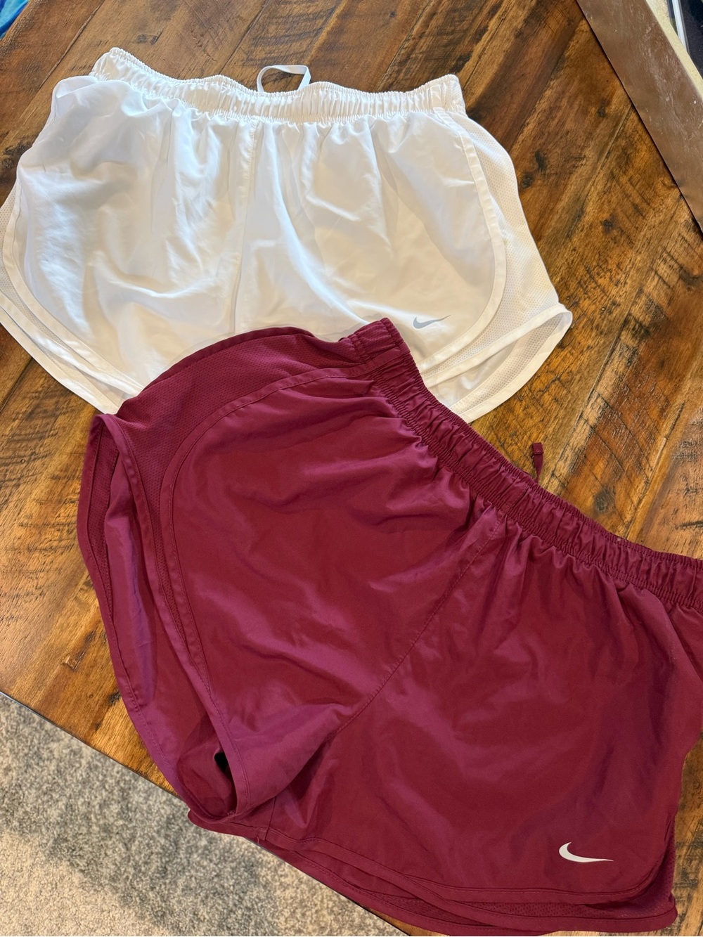 2 pair set - Nike Dri-FIT White and Maroon Running Shorts - Sz Large